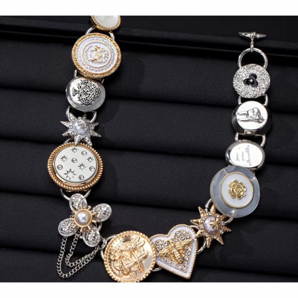 LAST 1! Large Mixed Metal Multiple Charm Statement Necklace! - Picture 3 of 5